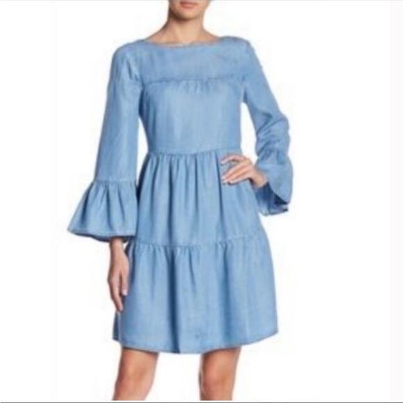 BEACHLUNCHLOUNGE Chambray Soft Lyocell Gianna Tiered Dress Size Small - Picture 1 of 5